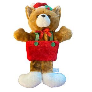 Vtg 1990 Unionsign Ltd. Christmas Cat Stocking Pocket Plush Toy 16" Red